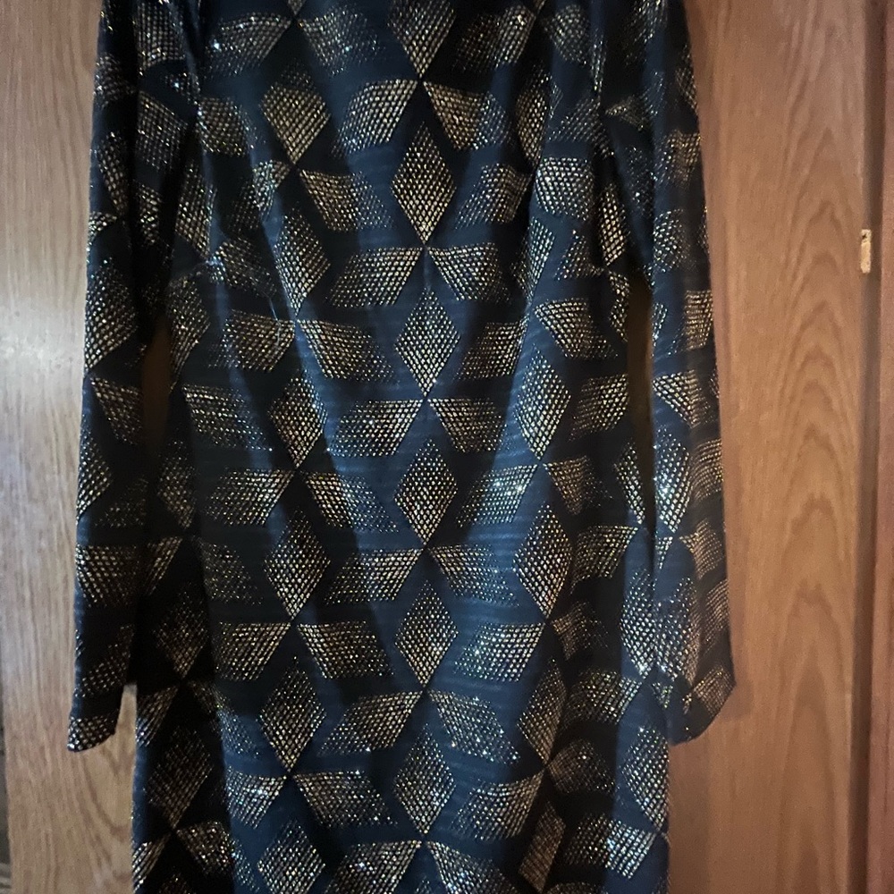Vince Camuto Black and Gold Geometric Dress